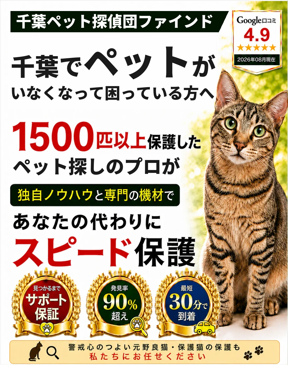 千葉ペット探偵団ファインド。1500匹以上を保護したペット探しのプロが、あなたの代わりにスピード保護します